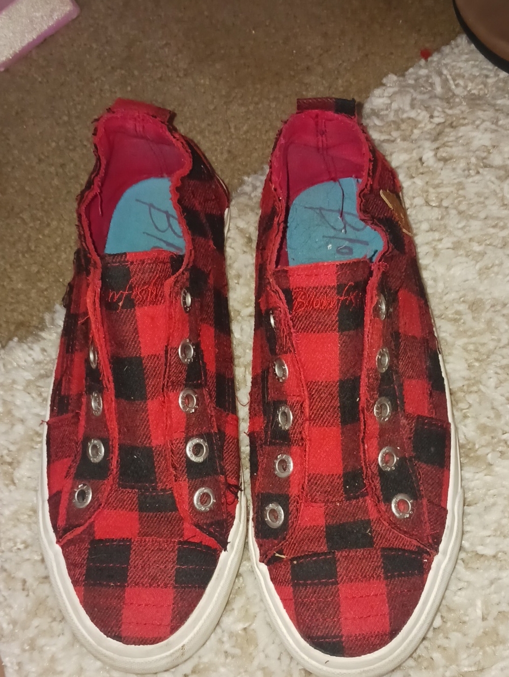 Blowfish Red and Black Plaid Slip-On Sneakers